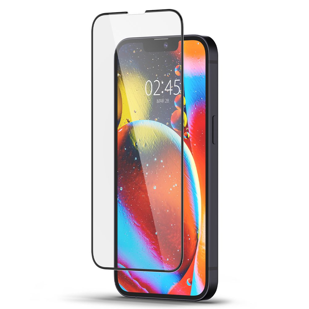 Folija za zaštitu ekrana Spigen GlastR Slim za Apple iPhone 17e / 16e / 14 / 13 Pro, Kaljeno staklo, Full Glue, Crna AGL03392