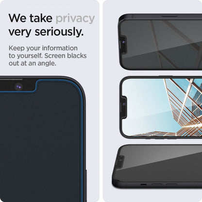 Zaštitna folija za ekran Privacy Spigen GlastR EZ FIT za Apple iPhone 17e / 16e / 14 / 13 Pro, Kaljeno staklo, Full Glue, Set 2 komada AGL03388
