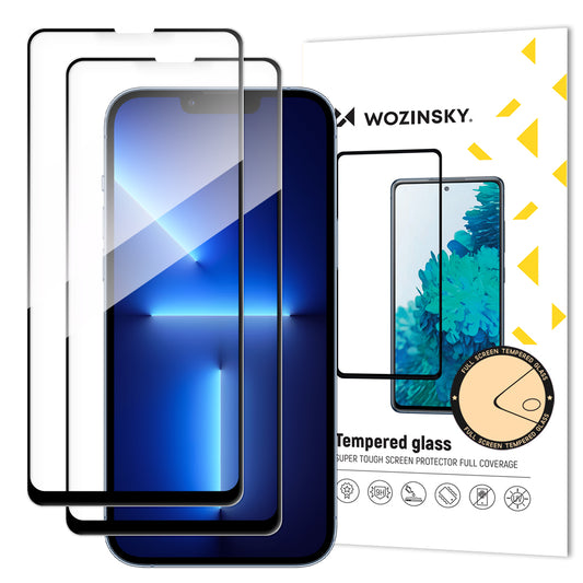 Zaštitna folija za ekran WZK za Apple iPhone 16e / 14 / 13 Pro / 13, Kaljeno staklo, Pun ljepilo, Set od 2 komada, Crna