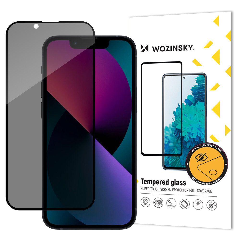 Zaštitna folija za ekran Privacy WZK AntiSpy za Apple iPhone 17e / 16e / 14 / 13 Pro, Kaljeno staklo, Full Glue