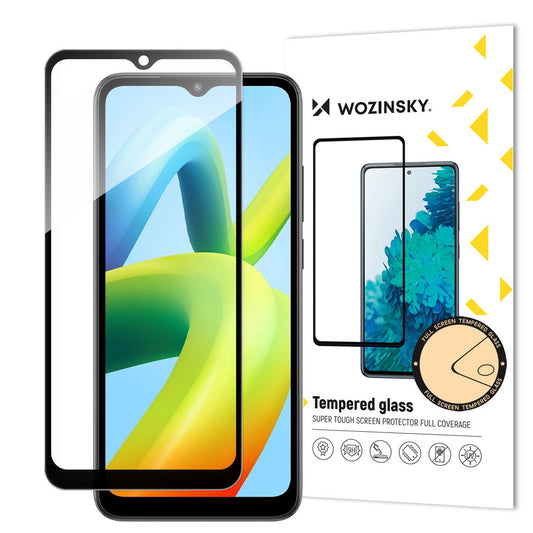 Zaštitna folija za ekran WZK za Xiaomi Redmi A2+ / A2 / A1+ / A1, Kaljeno staklo, Pun ljepilo, Crna