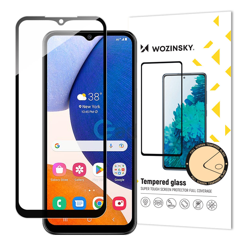 Zaštitna folija za ekran WZK za Samsung Galaxy A14 A145 / A14 5G A146, Kaljeno staklo, Pun ljepilo, Crna