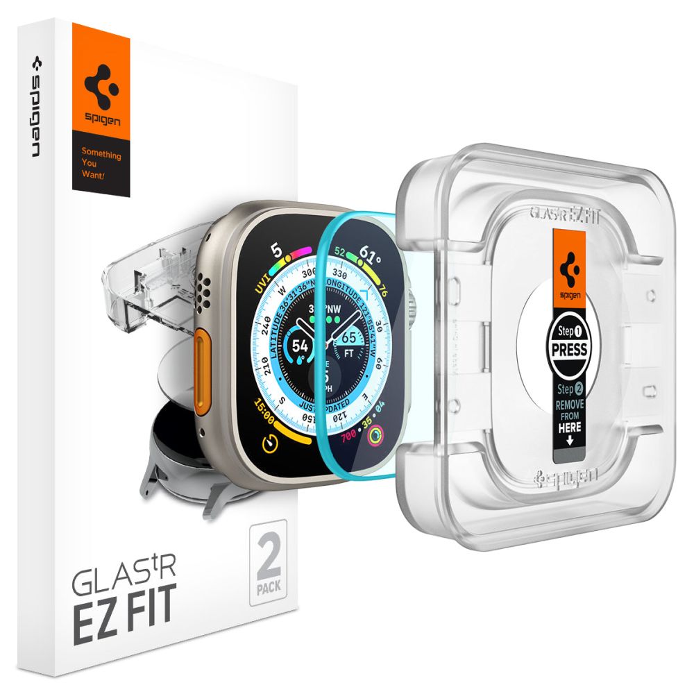 Zaštitna folija Spigen GlastR EZ FIT za Apple Watch Ultra Series, Set 2 komada, Kaljeno staklo AGL05556