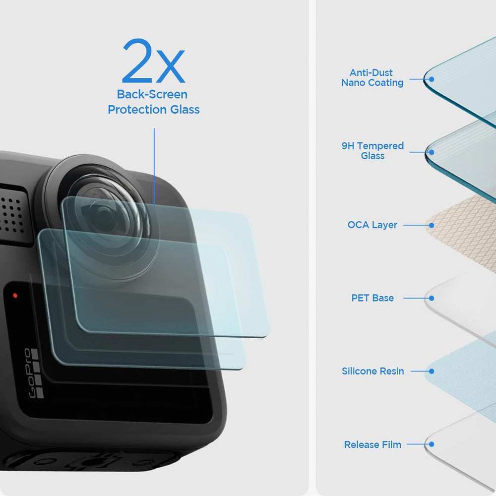 Folija za zaštitu ekrana Spigen GlastR Slim za GoPro Max 2, Set 2 komada, Kaljeno staklo AGL11230