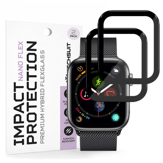 Folija za zaštitu Techsuit Nano Flex za Apple Watch 44mm seriju, Set 2 komada, Plastika, Crna