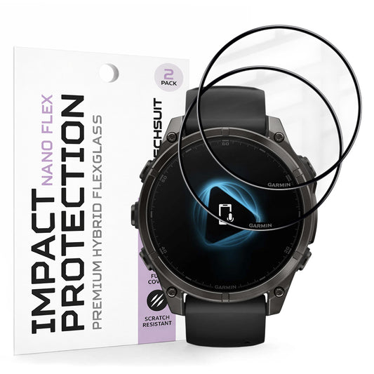 Folija za zaštitu Techsuit Nano Flex za Garmin Fenix 8 Pro 47mm / 8 47mm, Set 2 komada, Plastika, Crna