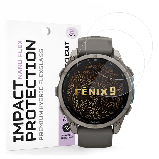 Zaštitna folija Techsuit Nano Flex za Garmin Fenix 9 Pro 47mm / Fenix 9 47mm, Set 2 komada, Plastika, Crna