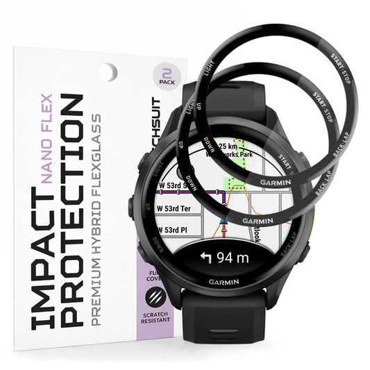 Folija za zaštitu Techsuit Nano Flex za Garmin Forerunner 570 47mm / 970, Set 2 komada, Plastika, Crna