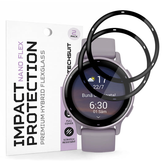 Folija za zaštitu Techsuit Nano Flex za Garmin Vivoactive 5, Set 2 komada, Plastika, Crna