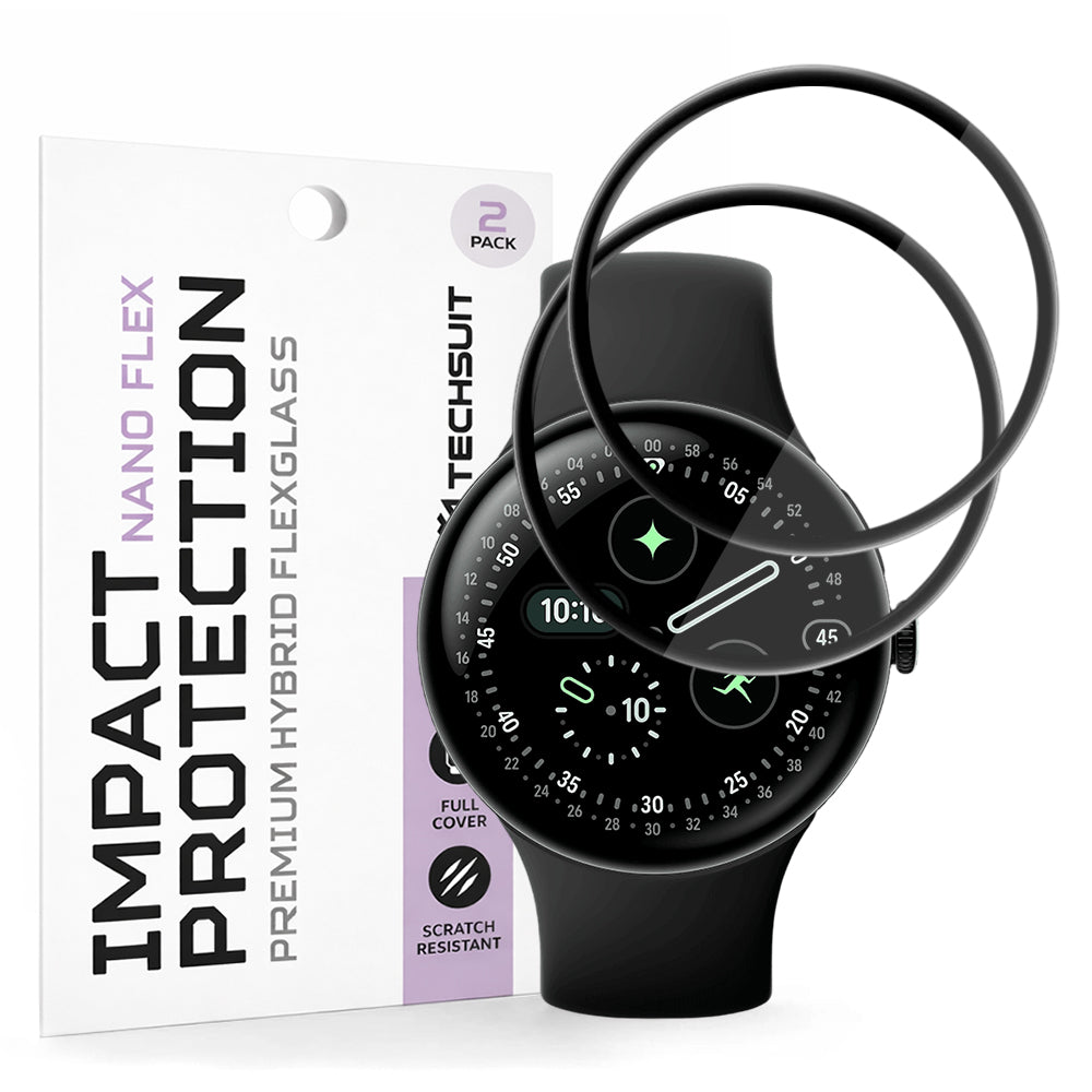 Folija za zaštitu Techsuit Nano Flex za Google Pixel Watch 4 45mm, Set 2 komada, Plastika, Crna
