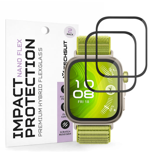 Folija za zaštitu Techsuit Nano Flex za Huawei Watch Fit 4 Pro, Set 2 komada, Plastika, Crna