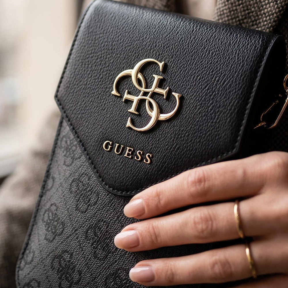Univerzalna torbica za telefon, Guess, 4G Grained Classic Logo, Crna