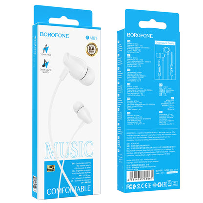 Handsfree 3.5mm Borofone BM61 Wanderer, Bijeli
