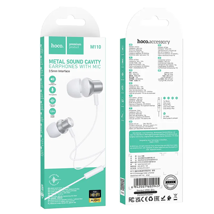 Handsfree 3.5mm HOCO M110, Srebrni