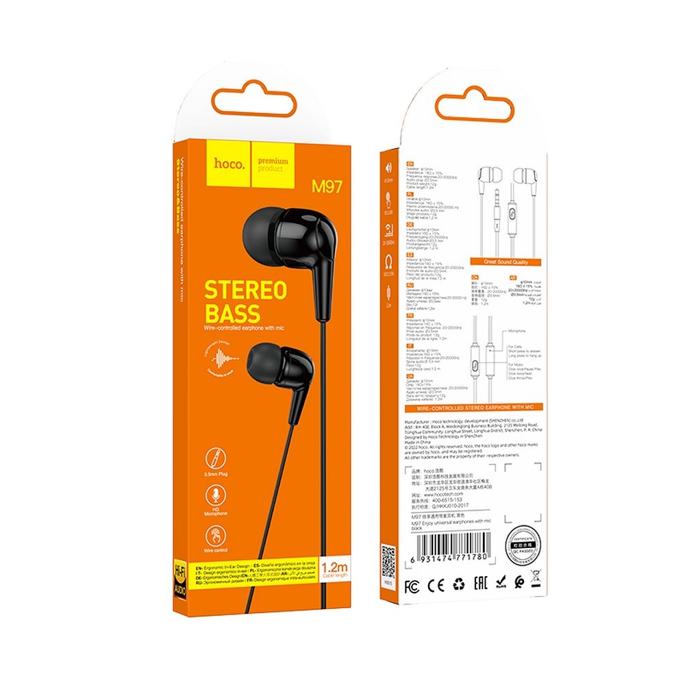 Handsfree 3.5mm HOCO M97, Crni