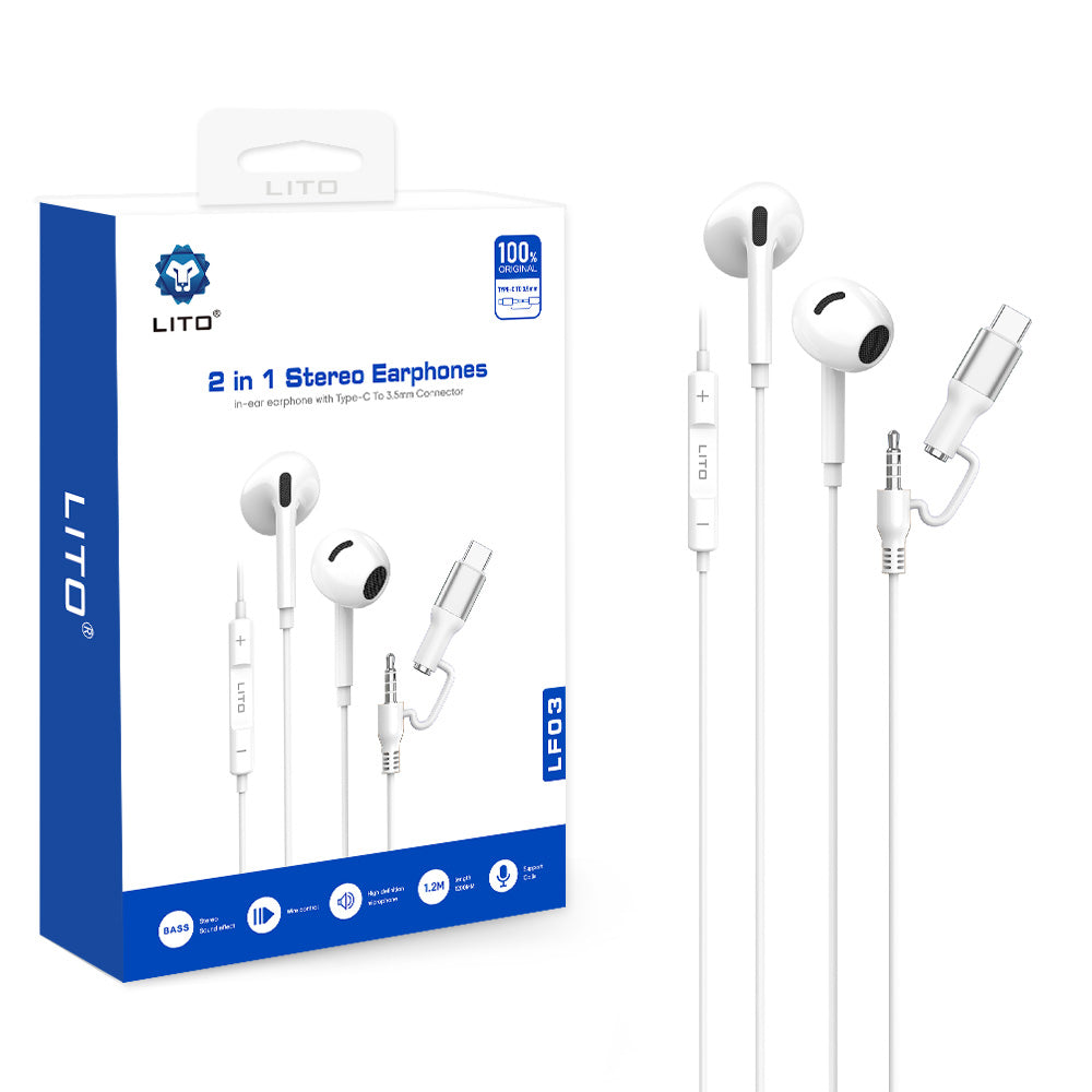 Handsfree 3.5mm / USB-C Lito LF03, Beli