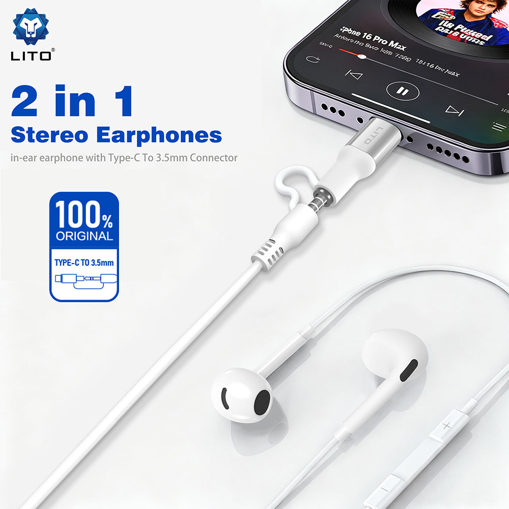 Handsfree 3.5mm / USB-C Lito LF03, Beli