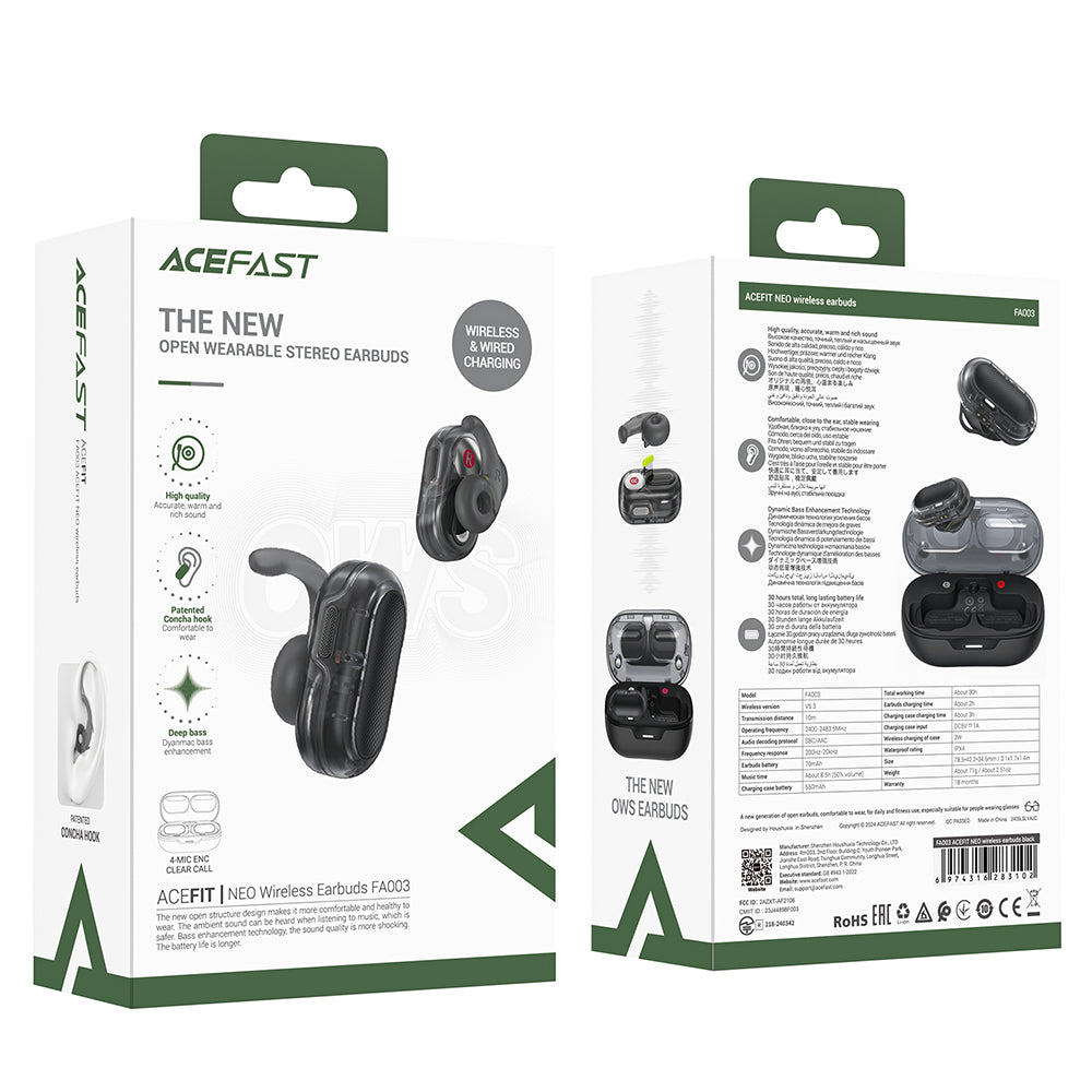 Handsfree Bluetooth Acefast Acefit Neo, TWS, Crni