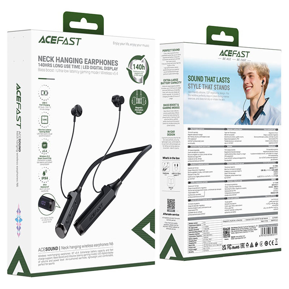 Handsfree Bluetooth Acefast N6, A2DP, Crni