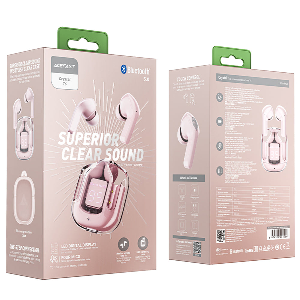 Handsfree Bluetooth Acefast T6, TWS, Roze