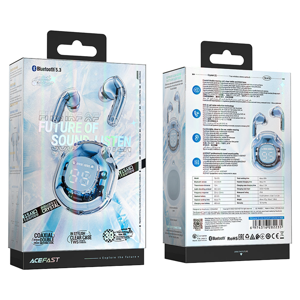 Handsfree Bluetooth Acefast T8, TWS, Plavi