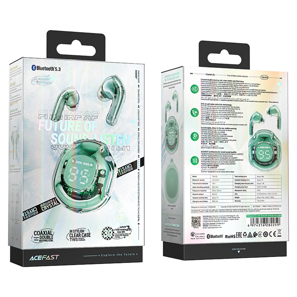 Handsfree Bluetooth Acefast T8, TWS, Zelene