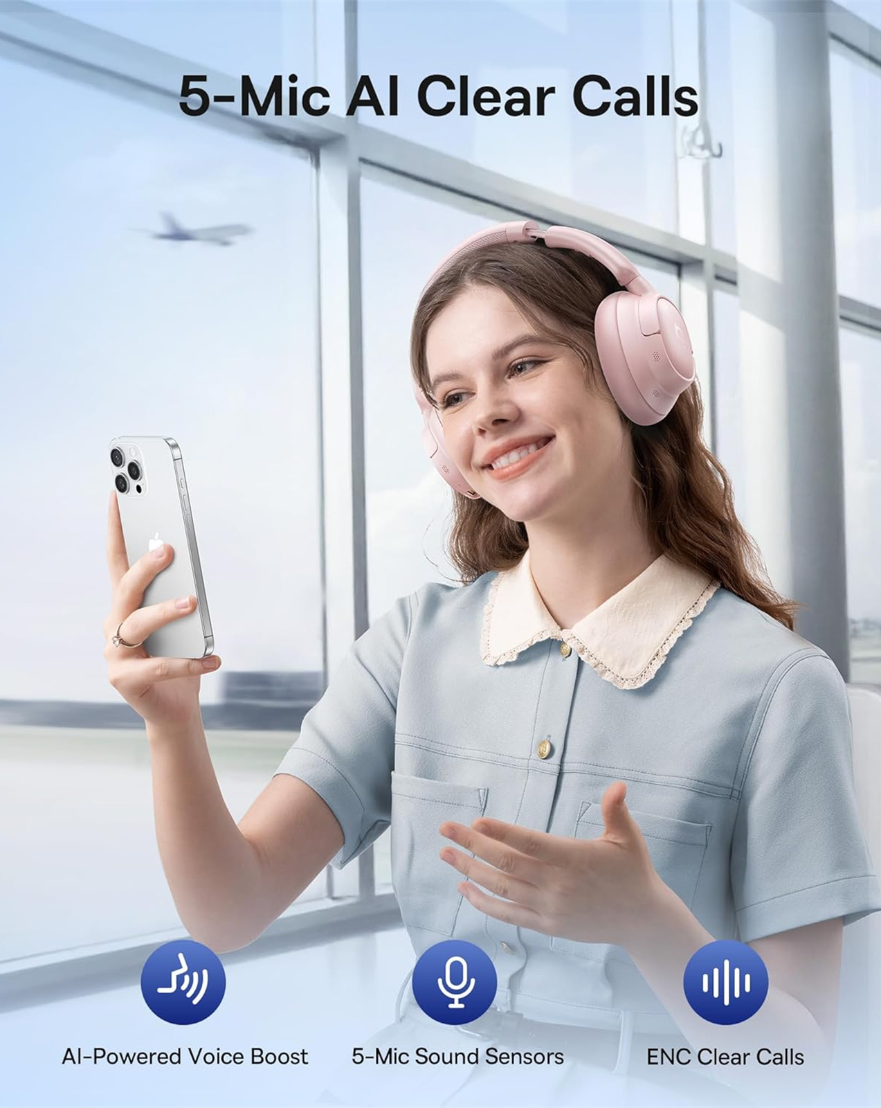 Handsfree Bluetooth Baseus Bass BH1 NC, MultiPoint, A2DP, ANC, Roze A0203704