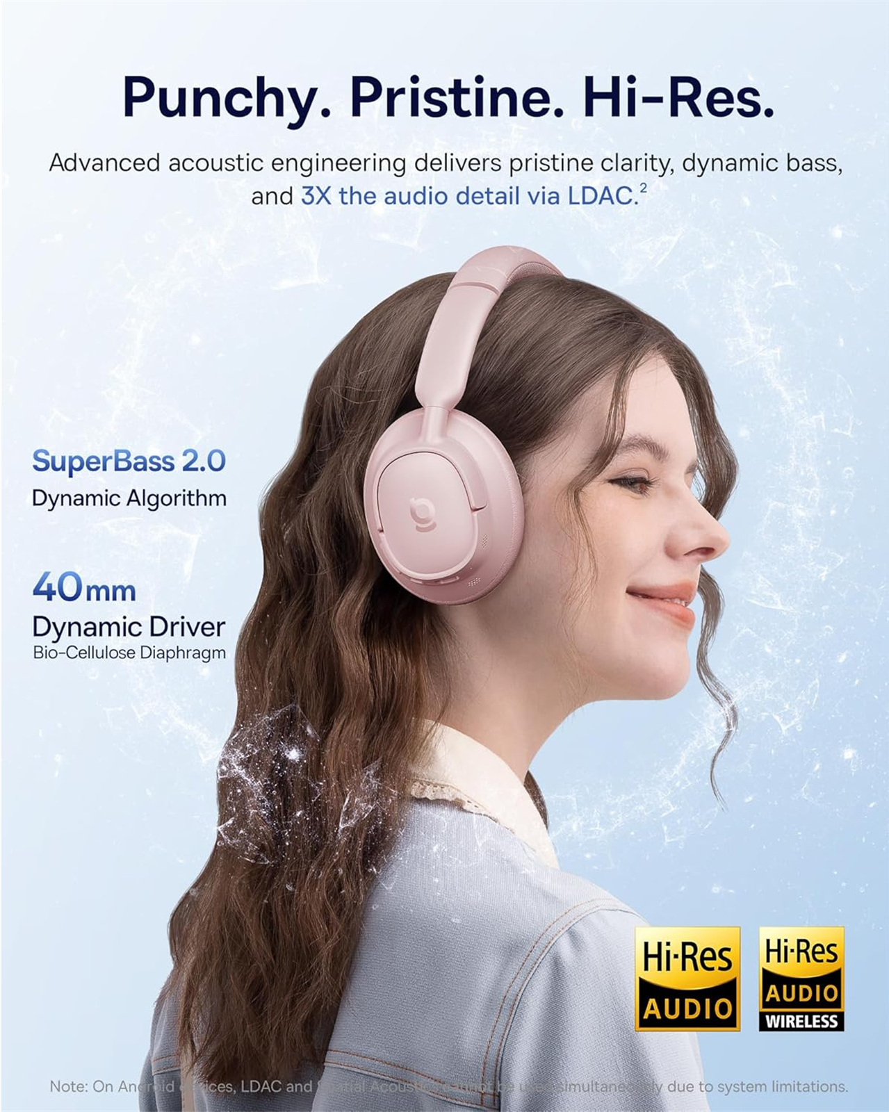 Handsfree Bluetooth Baseus Bass BH1 NC, MultiPoint, A2DP, ANC, Roze A0203704