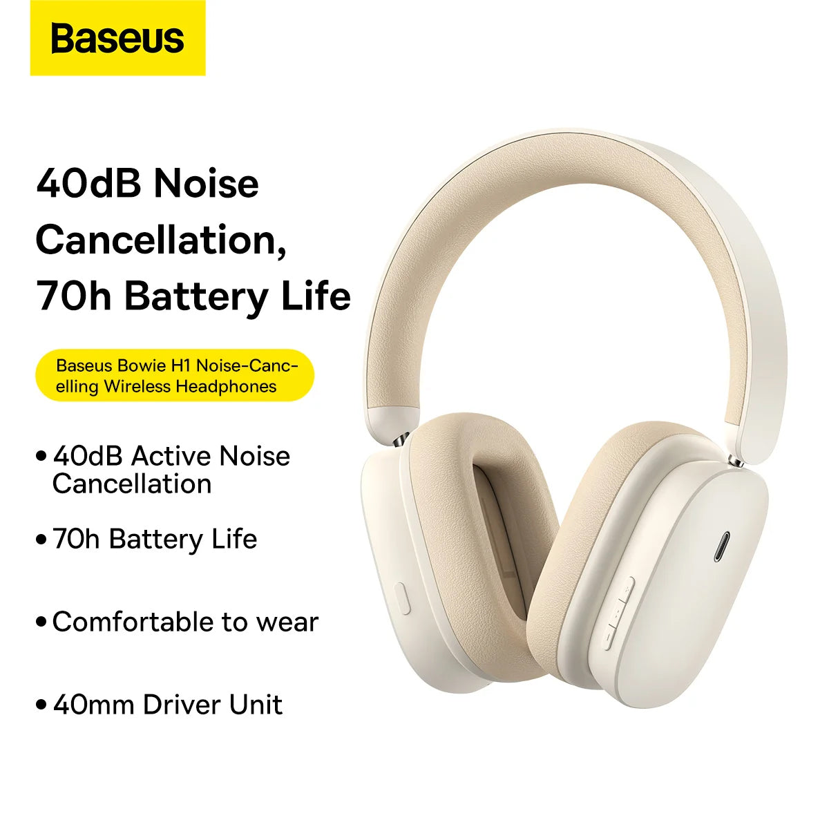 Handsfree Bluetooth Baseus Bowie H1, A2DP, ANC, Krem