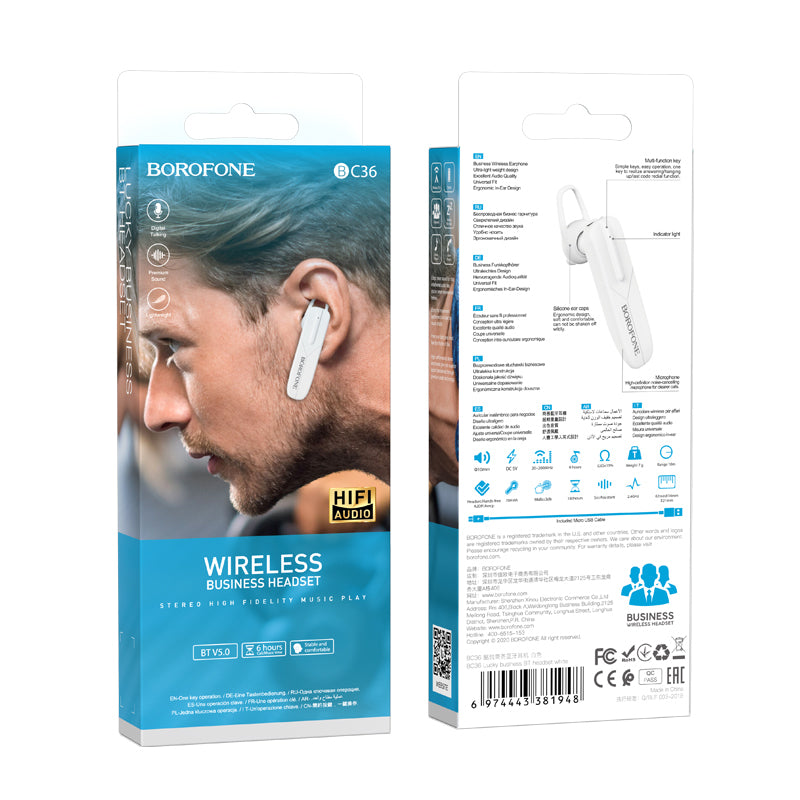 Handsfree Bluetooth Headset BC36 Lucky, A2DP, White 
