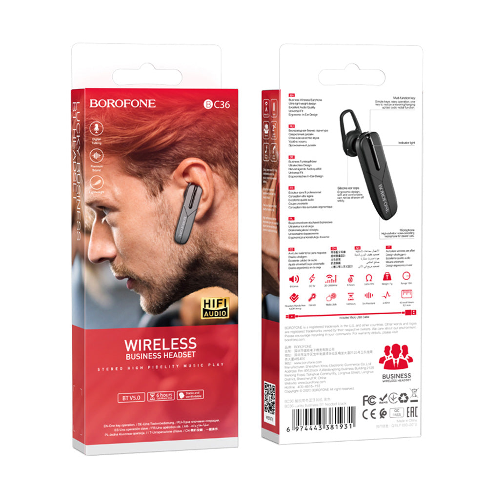 Handsfree Bluetooth Borofone BC36 Lucky, A2DP, Crni