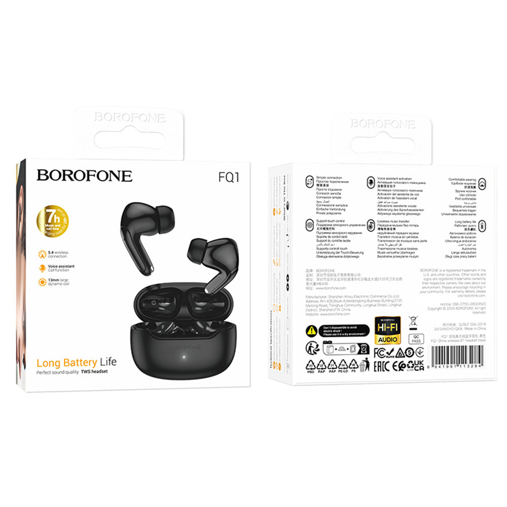 Handsfree Bluetooth Borofone FQ1 Shine, TWS, Crni