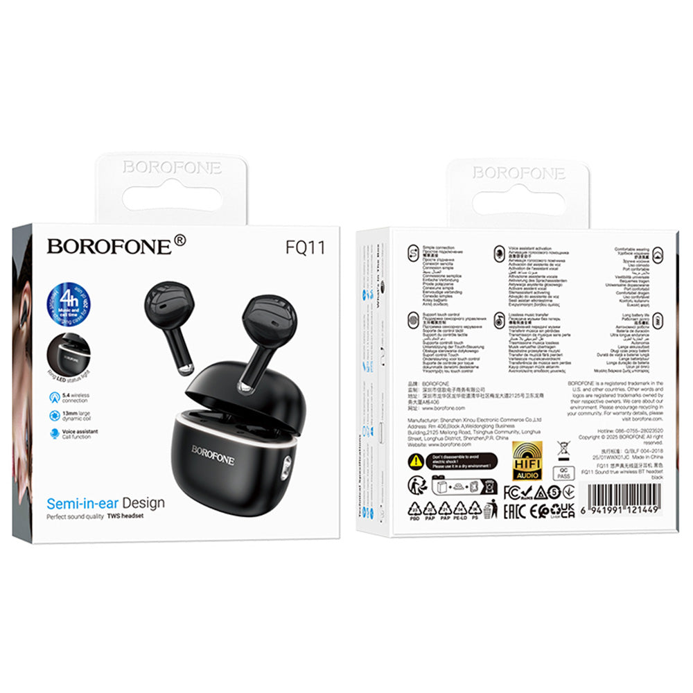 Handsfree Bluetooth Borofone FQ11 Sound, TWS, Crni