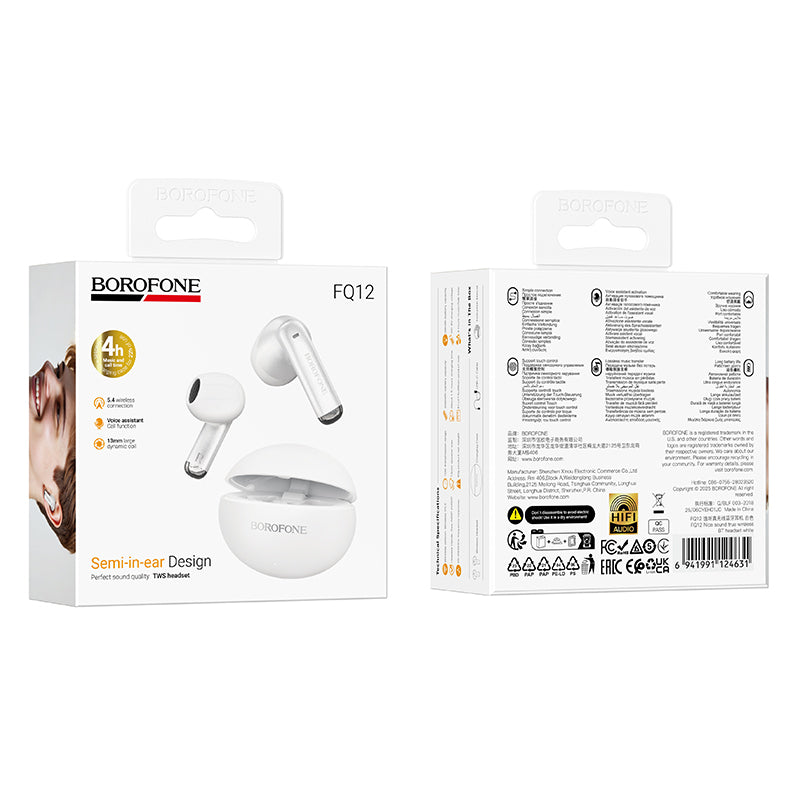 Handsfree Bluetooth Borofone FQ12 Nice, TWS, Bela