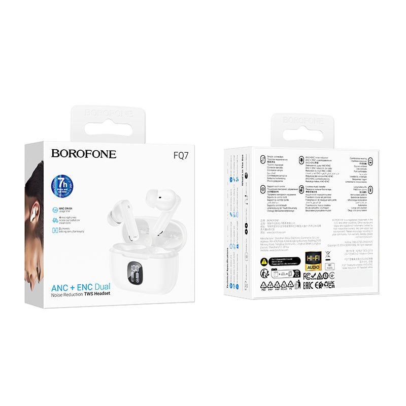 Handsfree Bluetooth Borofone FQ7 Treasure, TWS, ANC, MultiPoint, Beli