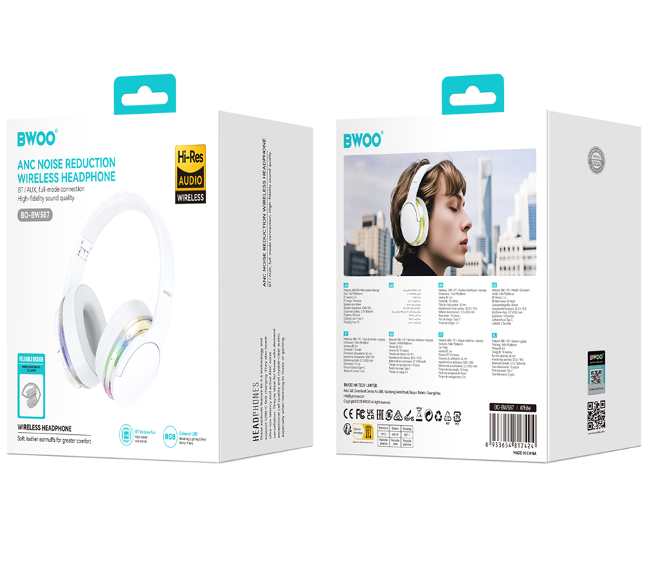 Handsfree Bluetooth BWOO BO-BW587, A2DP, ANC, Bela