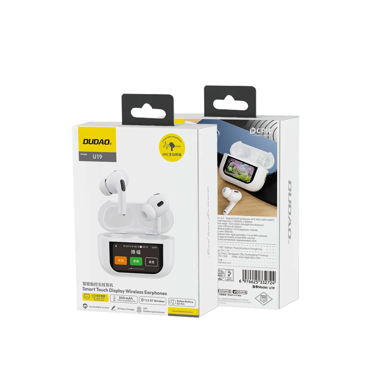 Handsfree Bluetooth Dudao U19 Display, TWS, Bela, Refabrikovan