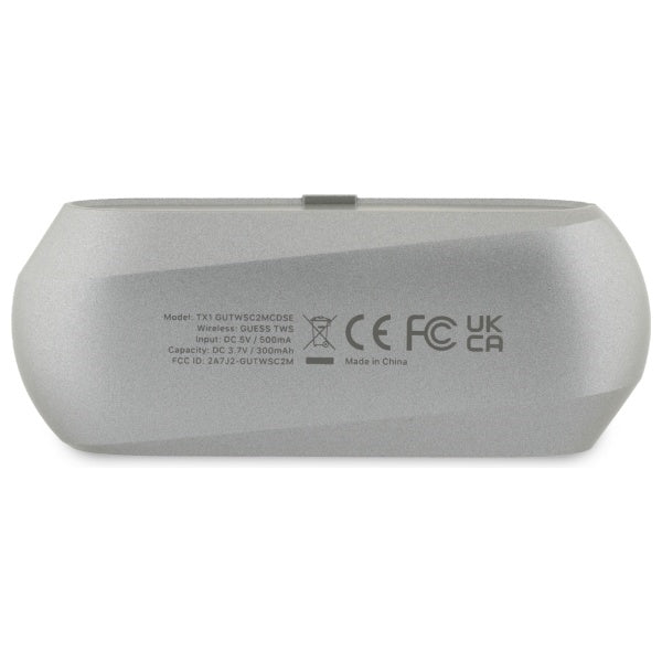 Handsfree Bluetooth Guess Elongated Metallic Printed Logo, TWS, Sivi