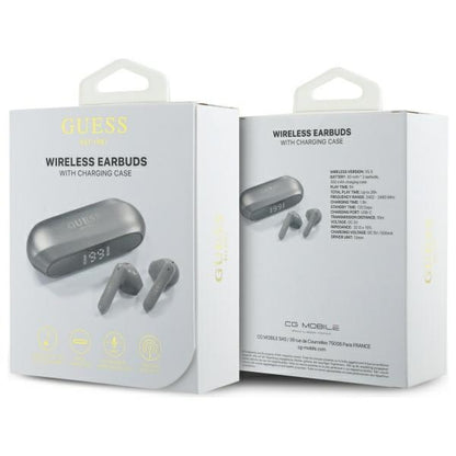 Handsfree Bluetooth Guess Elongated Metallic Printed Logo, TWS, Sivi