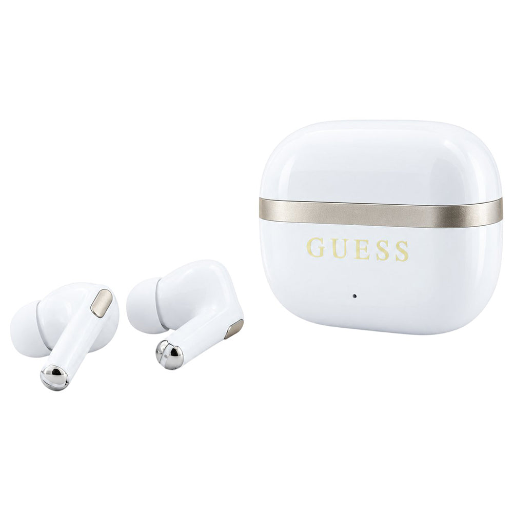 Bluetooth handsfree Guess Glossy Gold Line Printed Classic Logo, TWS, bela boja