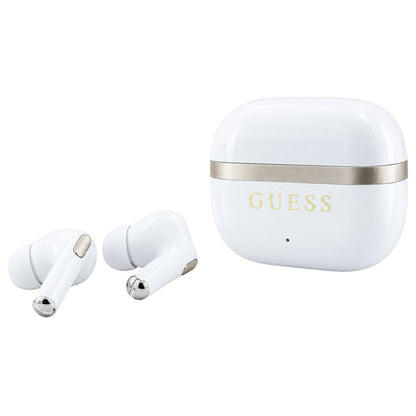 Bluetooth handsfree Guess Glossy Gold Line Printed Classic Logo, TWS, bela boja