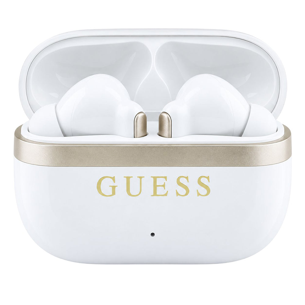 Bluetooth handsfree Guess Glossy Gold Line Printed Classic Logo, TWS, bela boja