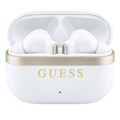 Bluetooth handsfree Guess Glossy Gold Line Printed Classic Logo, TWS, bela boja
