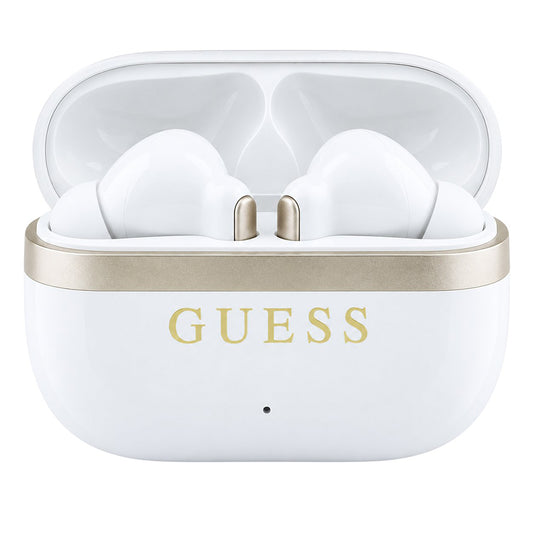 Bluetooth handsfree Guess Glossy Gold Line Printed Classic Logo, TWS, bela boja