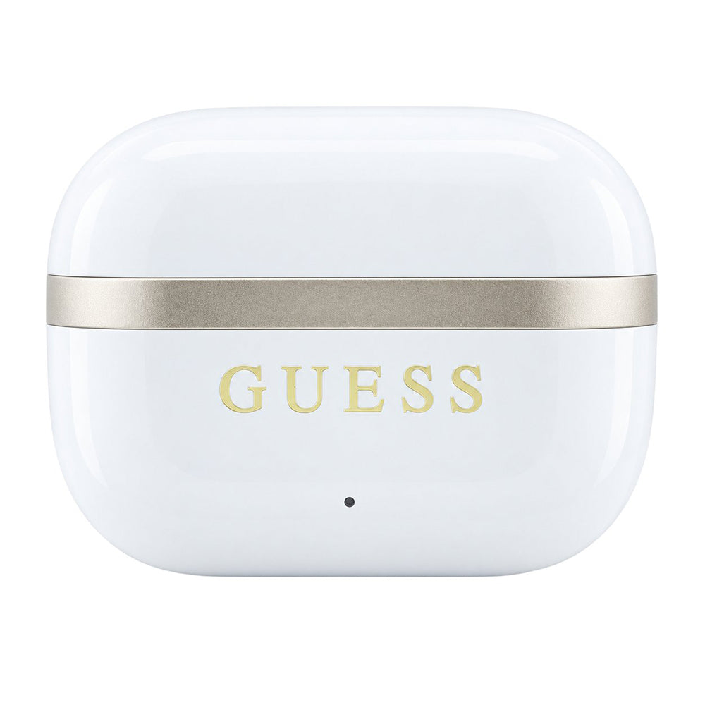 Bluetooth handsfree Guess Glossy Gold Line Printed Classic Logo, TWS, bela boja