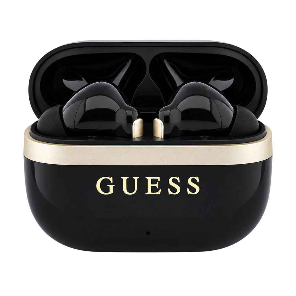Bluetooth handsfree Guess Glossy Gold Line Printed Classic Logo, TWS, crne boje