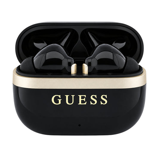 Bluetooth handsfree Guess Glossy Gold Line Printed Classic Logo, TWS, crne boje