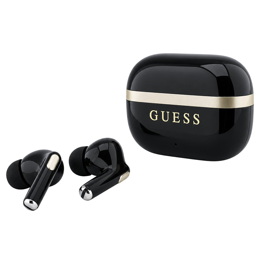 Bluetooth handsfree Guess Glossy Gold Line Printed Classic Logo, TWS, crne boje