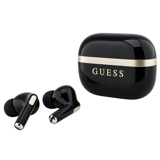 Bluetooth handsfree Guess Glossy Gold Line Printed Classic Logo, TWS, crne boje
