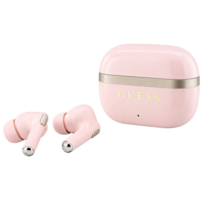 Bluetooth handsfree Guess Glossy Gold Line Printed Classic Logo, TWS, roze